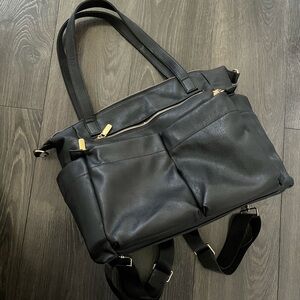 Miss Fong diaper bag convertible backpack - black vegan leather